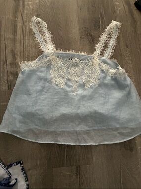 Zara Light Blue and White Lace Trim Maxi top and skirt set!